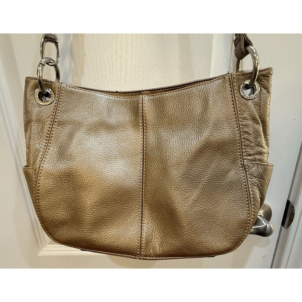 Tignanello Metallic Gold 100% Pebbled Genuine Leather Hobo Crossbody Metallic